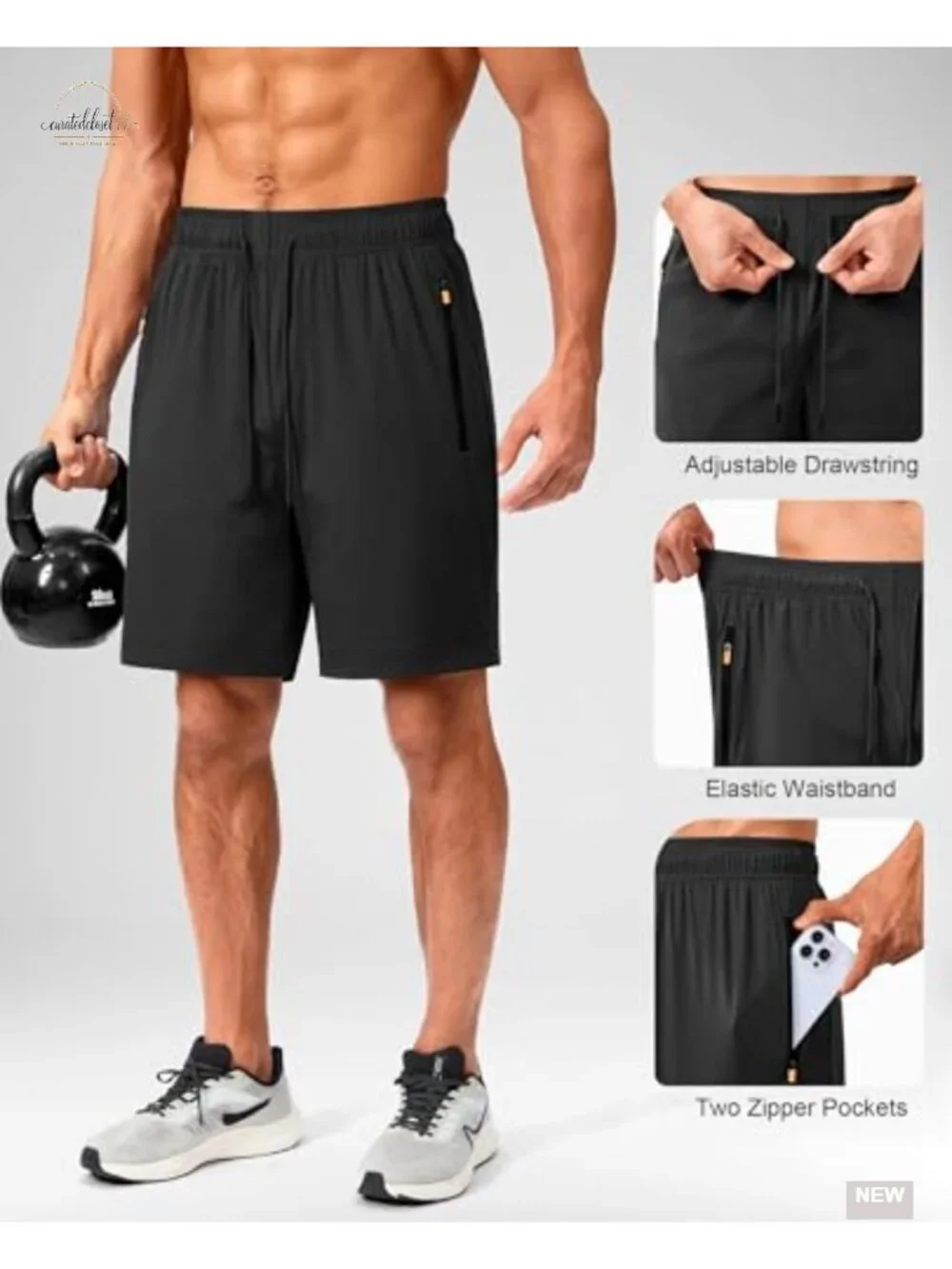 Men's Quick Dry Athletic Shorts with Zipper Pockets 7 Inch Inseam